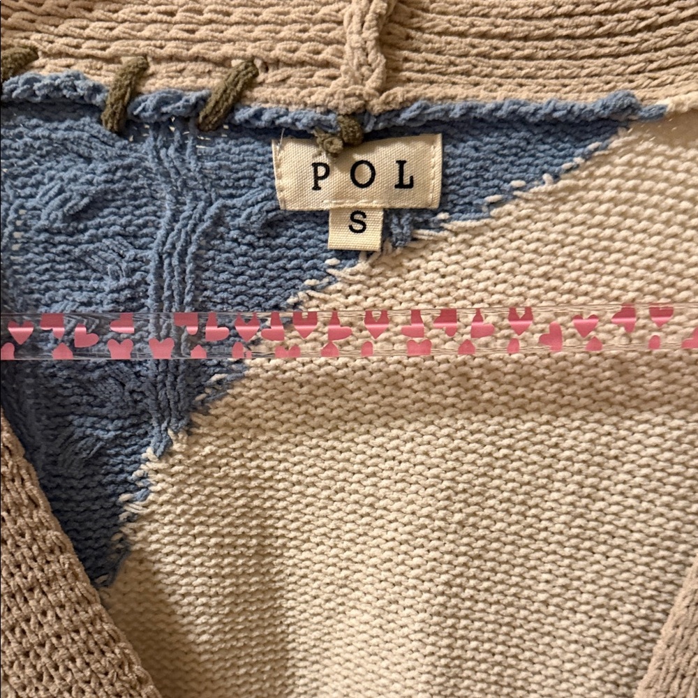 POL Patchwork Cable-Trim Cardigan - Blue, Cream &… - image 3